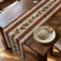 Striped Holly Christmas Table Runner: Red, Green, Cream Holiday Botanical Winter Decor