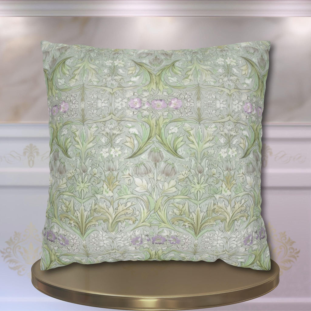 William Morris inspired Throw Pillow Cover: Soft Sage Botanical with Muted Lavender