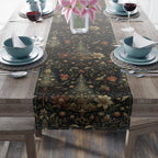 Intricate Christmas Table Runner: William Morris Holiday Botanical Pattern, Dark Red & Gold