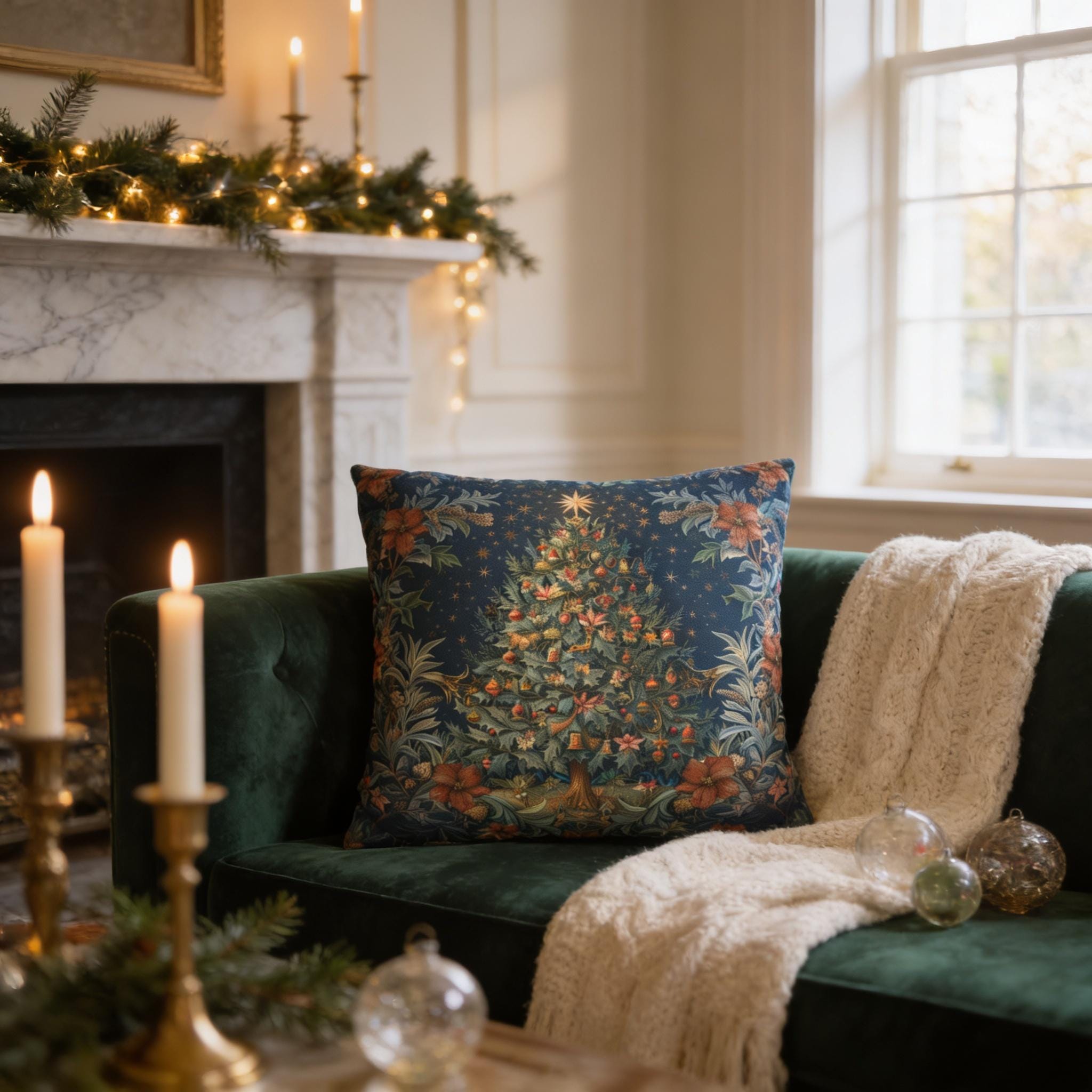 William Morris Christmas Tree Pillow Cover: Elegant Holiday Decor