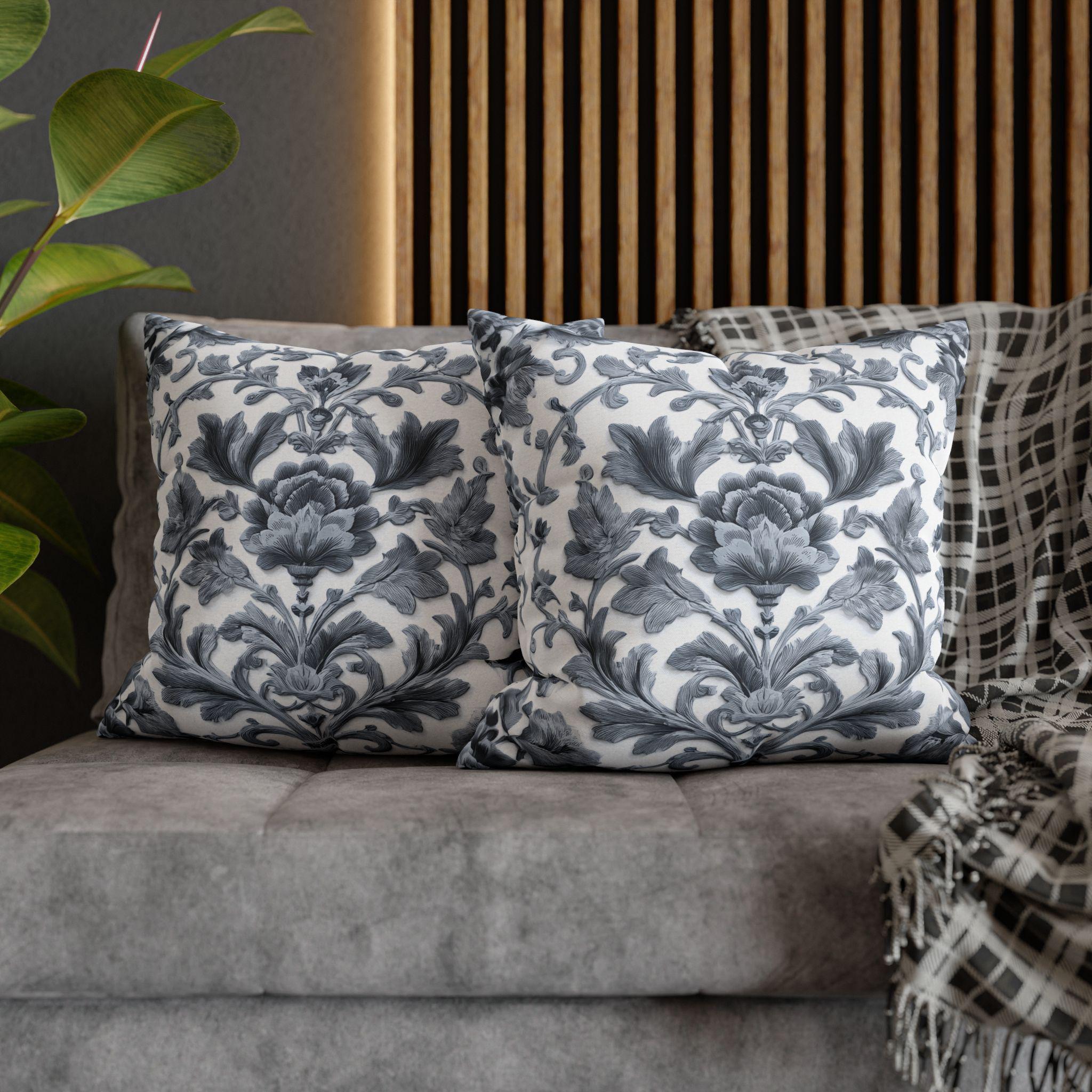 Jacobean Floral Pillow Cover: Gray & White Botanical Cushion for Vintage Style Classic Home Decor
