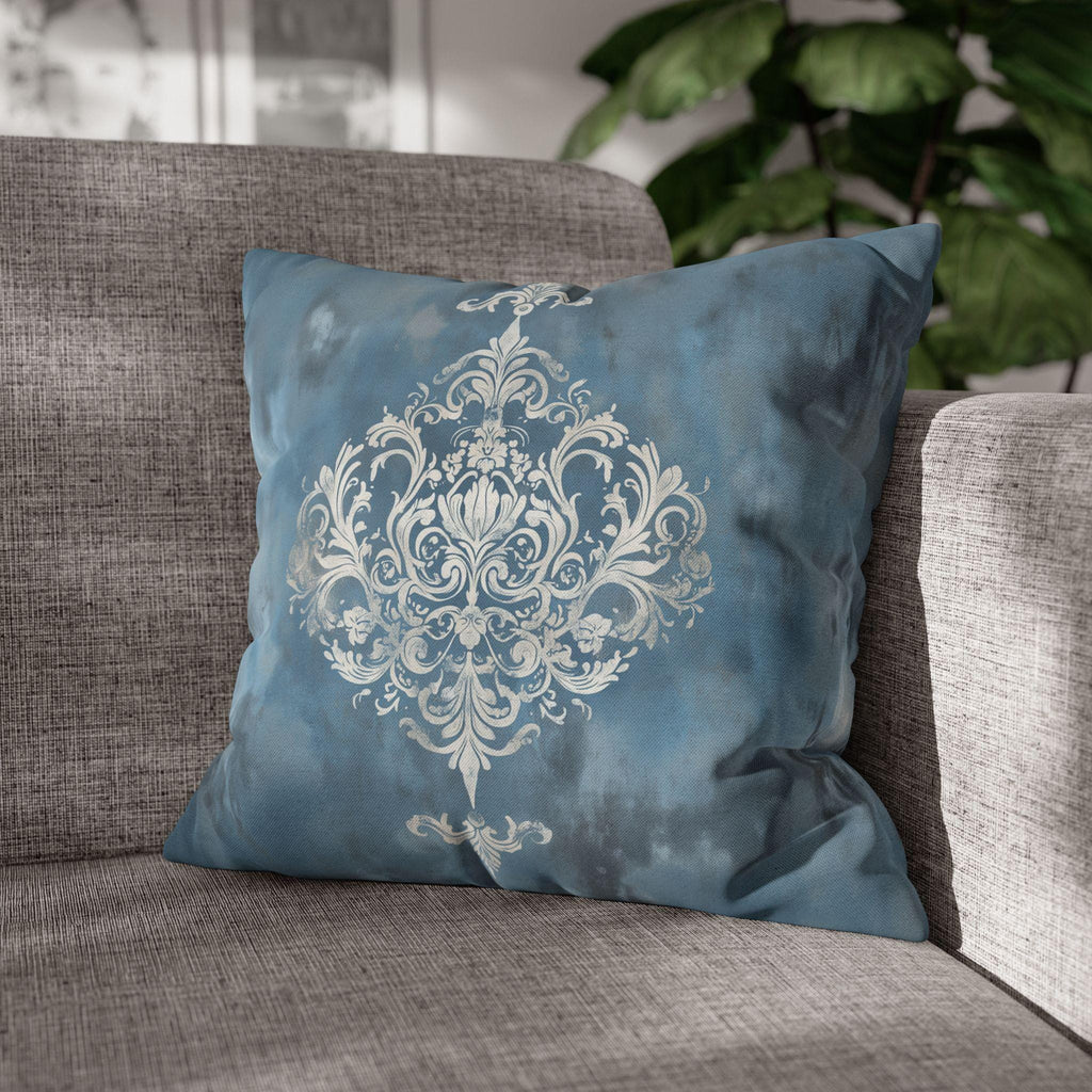 Silvery White Damask Pillow Cover: Blue-Gray Vintage Accent