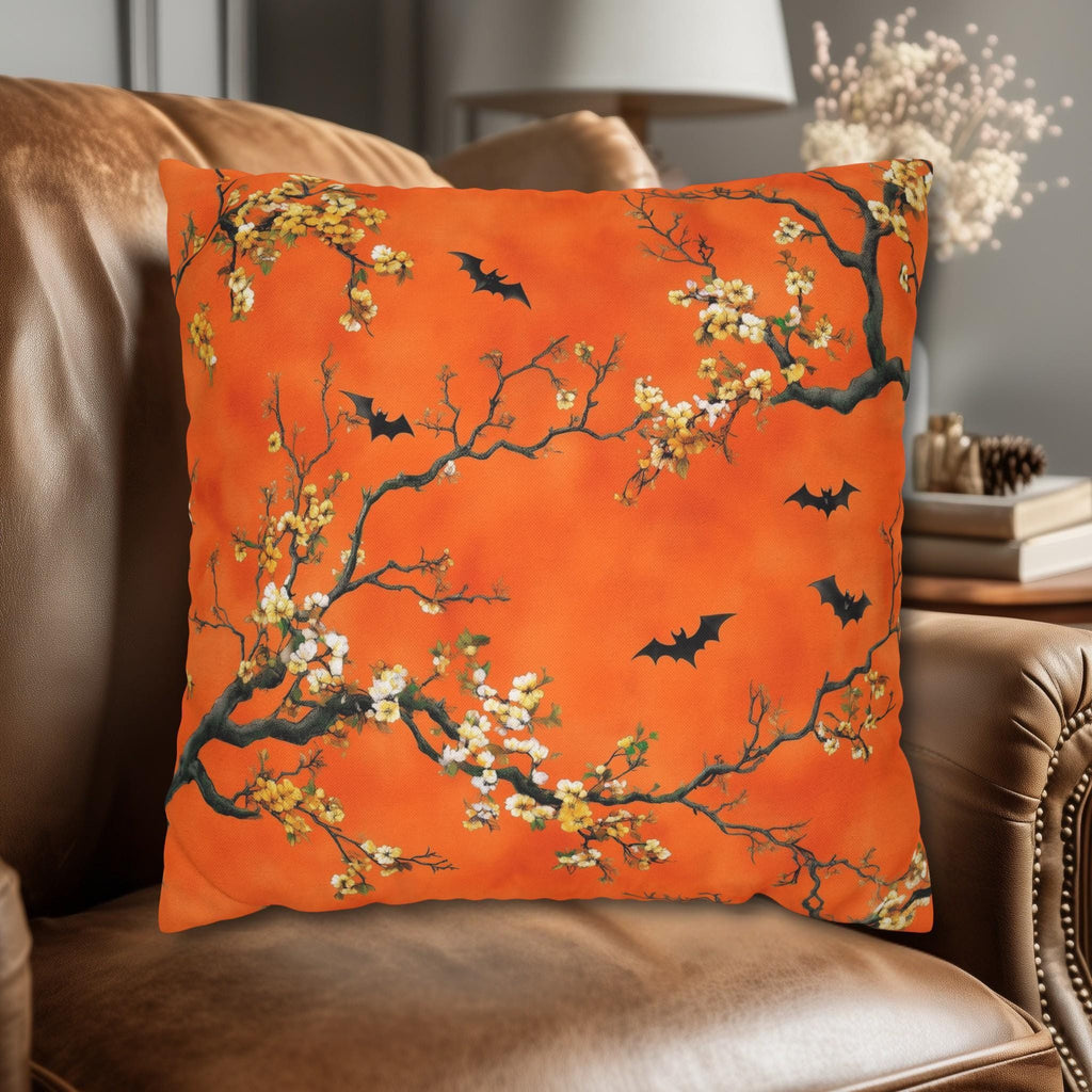 Halloween Chinoiserie Pillow Cover: Bright Orange Five Bats Decor