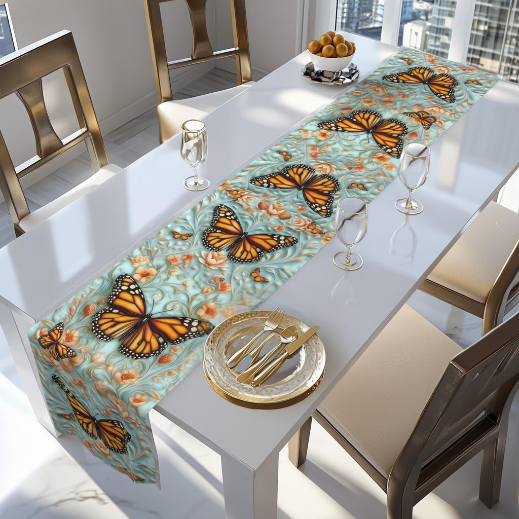 William Morris Table Runner: Vintage Style Monarch Butterfly Botanical