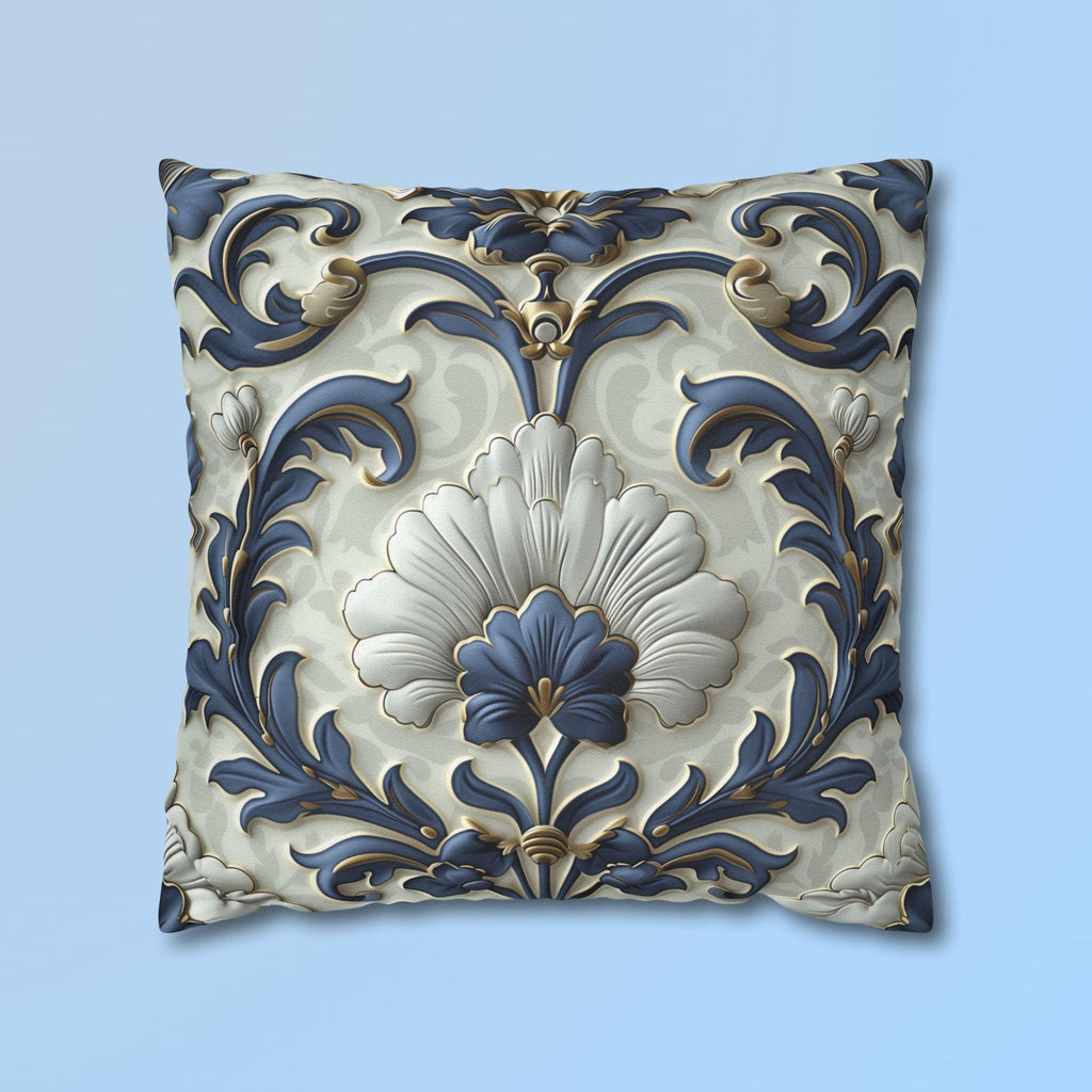 French Country Floral Pillow Cover, Blue White Gold Vintage Design