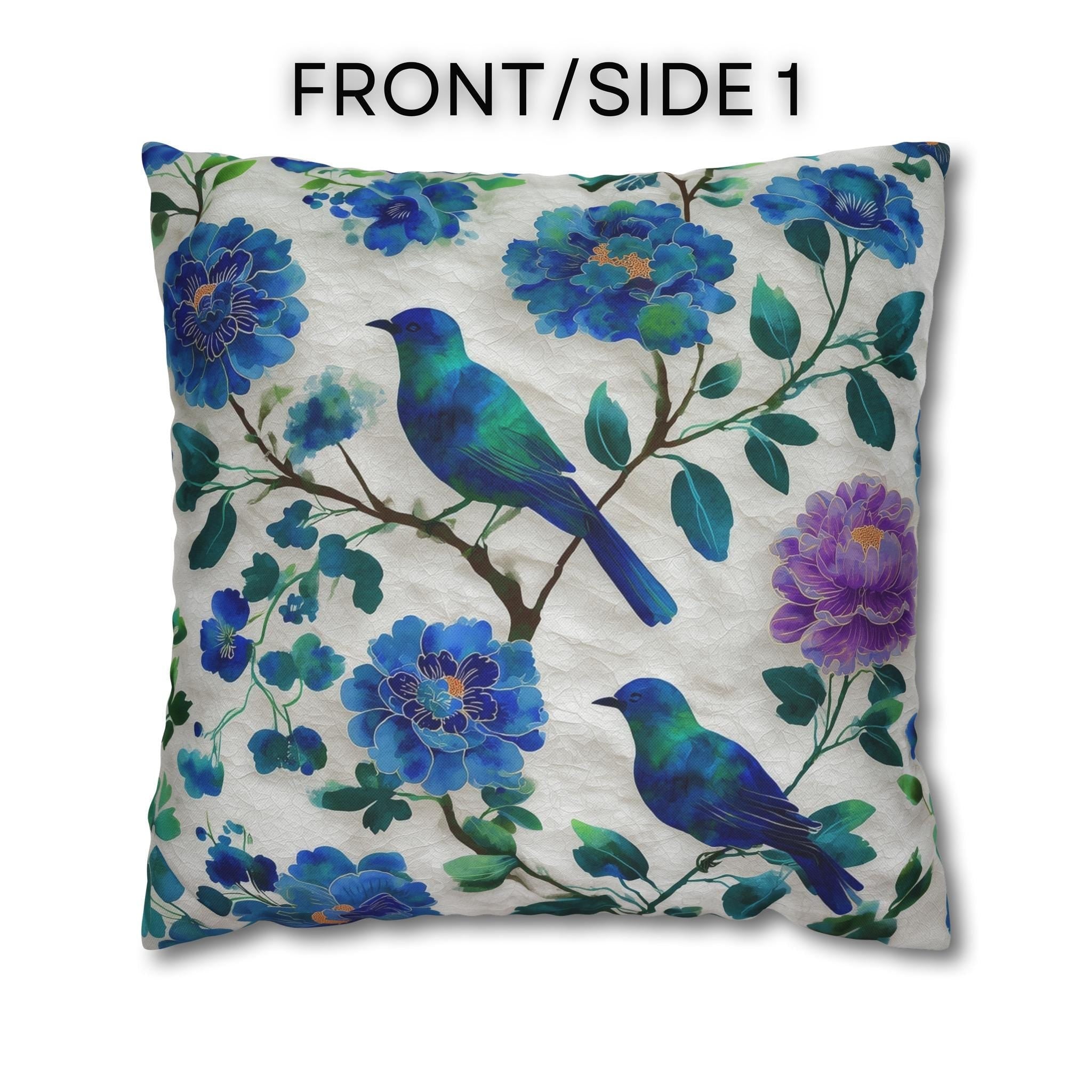 Chinoiserie Songbird Throw Pillow Cover: Cobalt, Teal, Violet - Multiple Sizes