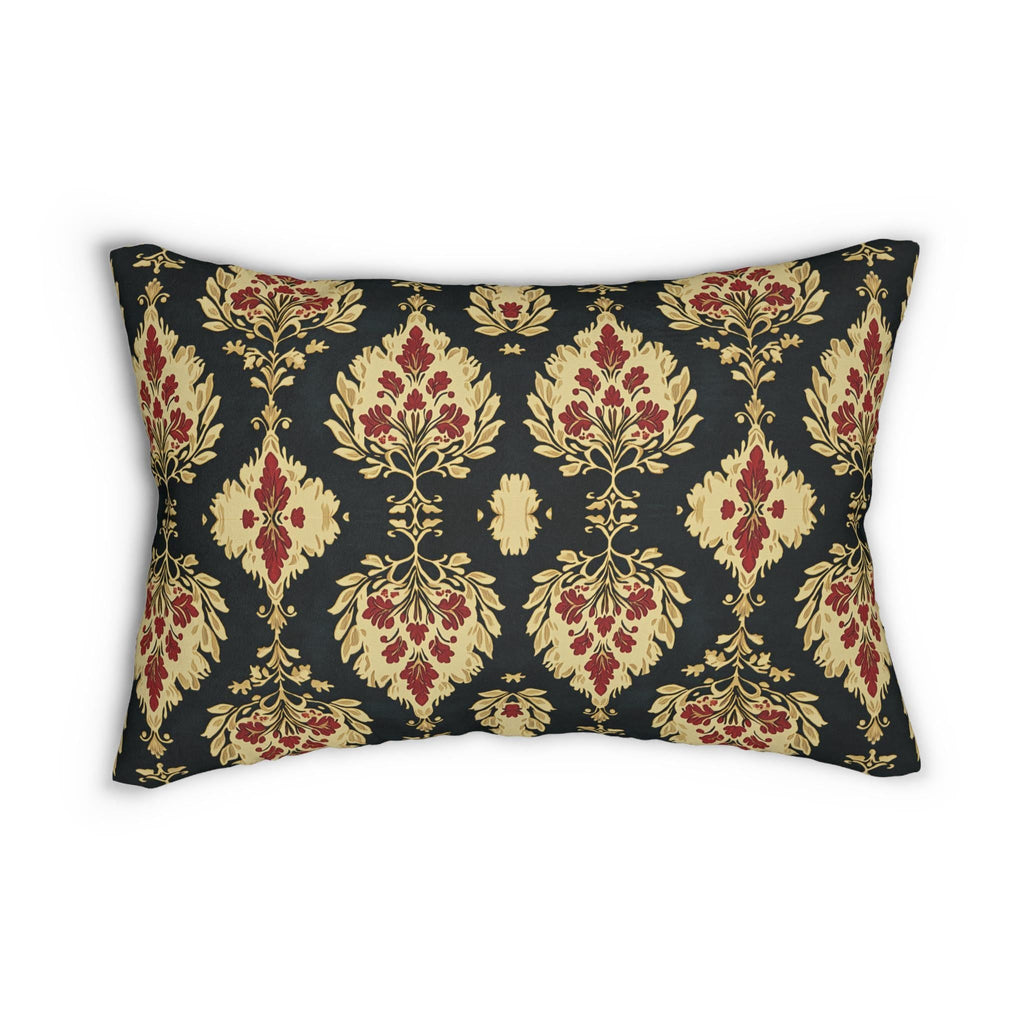 Ikat Lumbar Pillow: Red & Gold Floral Medallions, Holiday Cushion