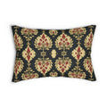 Ikat Lumbar Pillow: Red & Gold Floral Medallions, Holiday Cushion