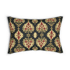 Ikat Lumbar Pillow: Red & Gold Floral Medallions, Holiday Cushion