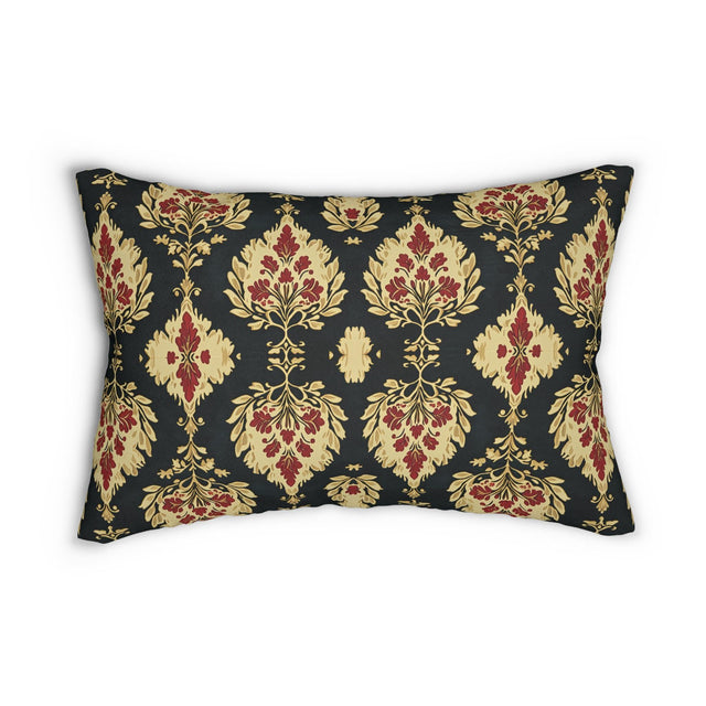 Ikat Lumbar Pillow: Red & Gold Floral Medallions, Holiday Cushion