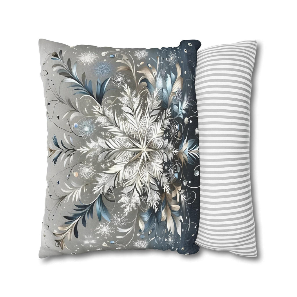 Elegant Snowflakes Throw Pillow Cover | Serene Silver & Blue Design | Sophisticated Holiday Charm