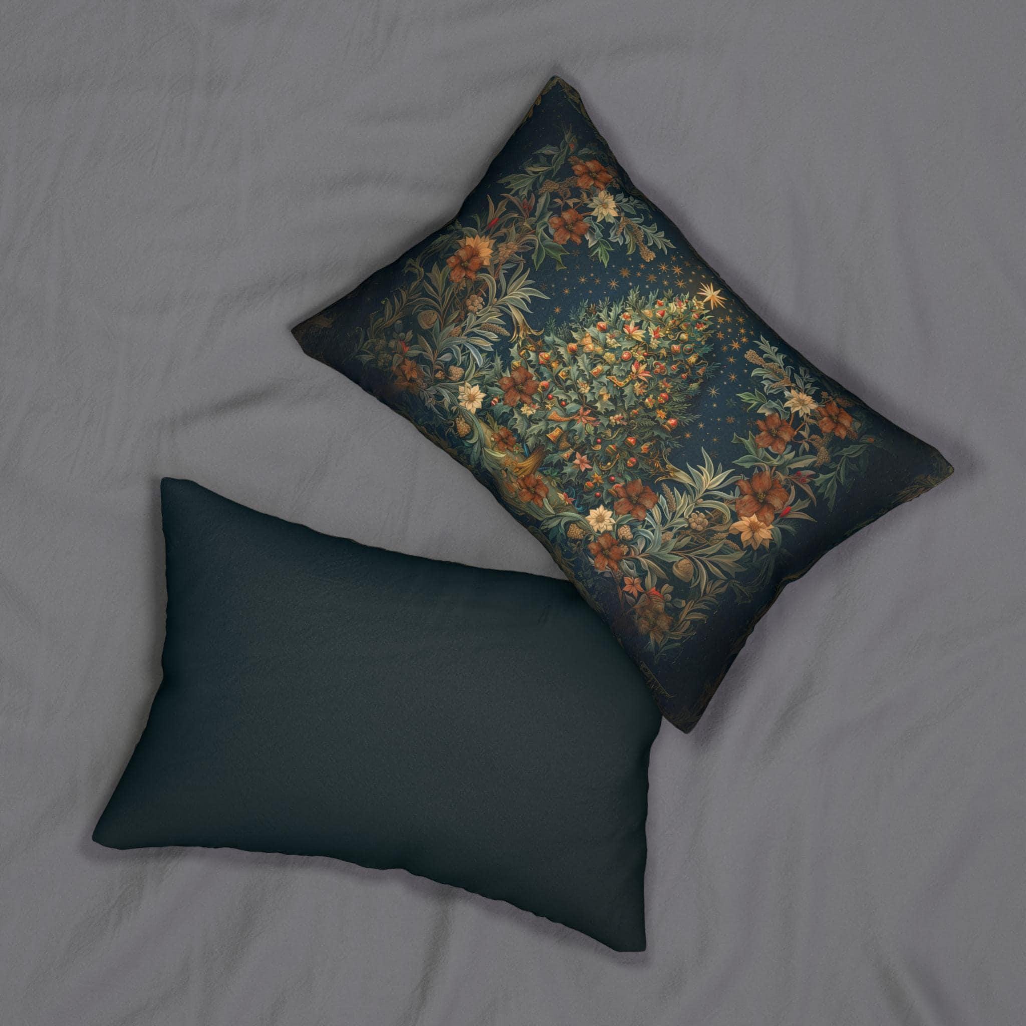 William Morris Inspired Elegant Christmas Tree Lumbar Pillow - Festive Holiday Decor Gift for Enthusiasts