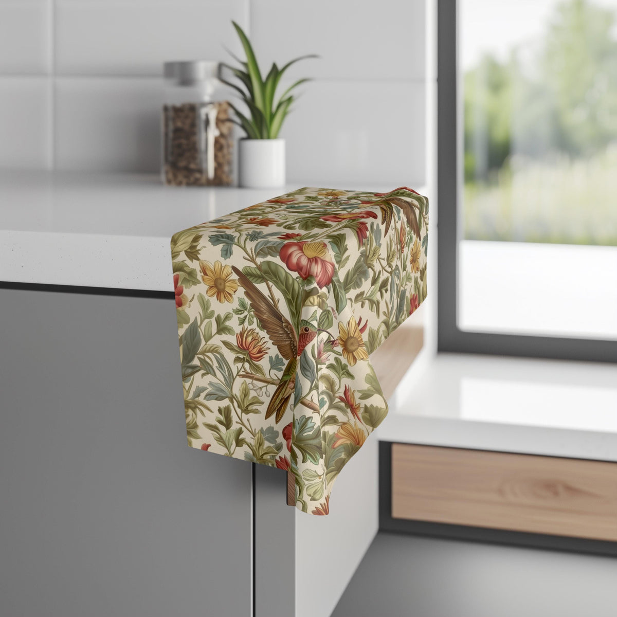William Morris Hummingbird Hand Towel: Vintage Style Botanical Bird Floral Accent