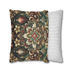 Baroque Christmas Square Pillow Cover, Gold Red Green Ornaments, Vintage Style Luxury Design Pillowcase