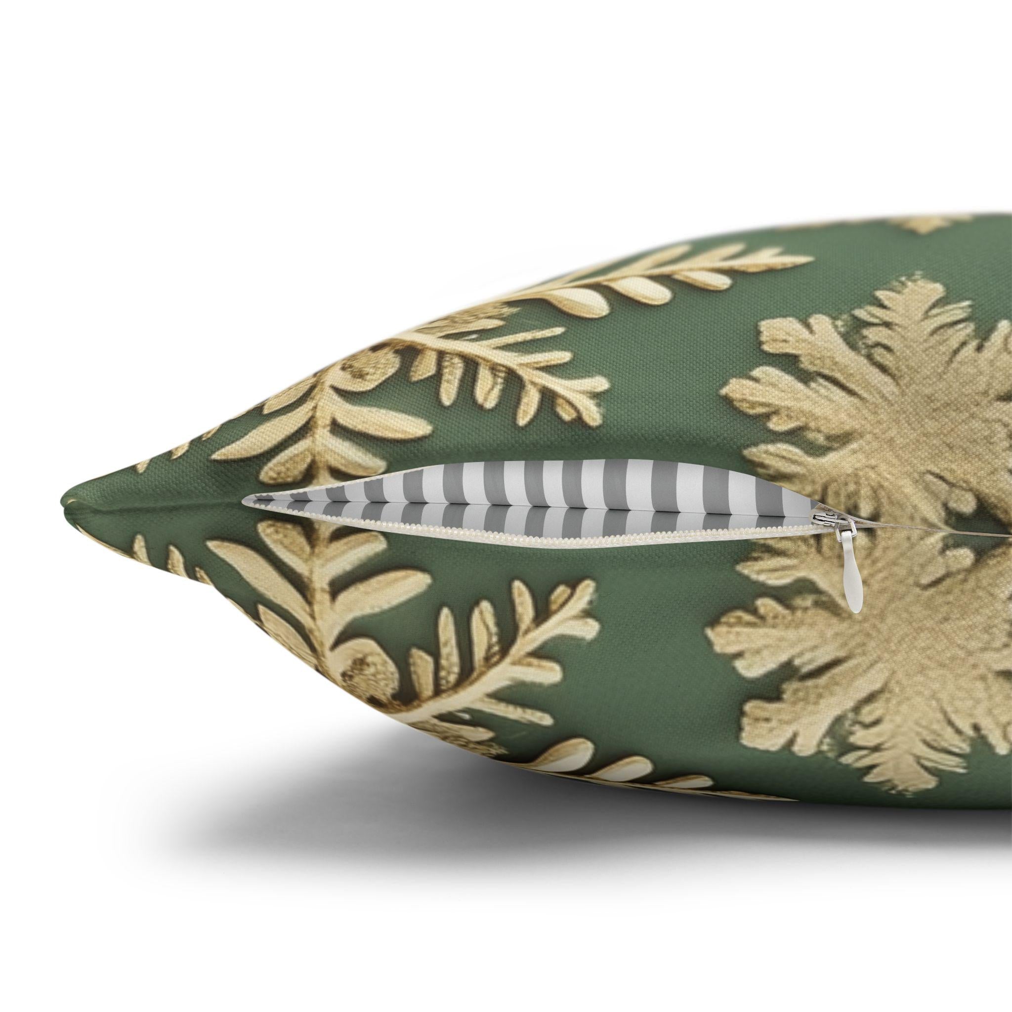 Snowflake Minty Green Square Pillowcase, Elegant Gold and Green Throw Pillow Cover