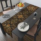 William Morris Inspired Autumn Harvest Tapestry Table Runner: Charcoal, Amber, Olive Seasonal Dining Decor