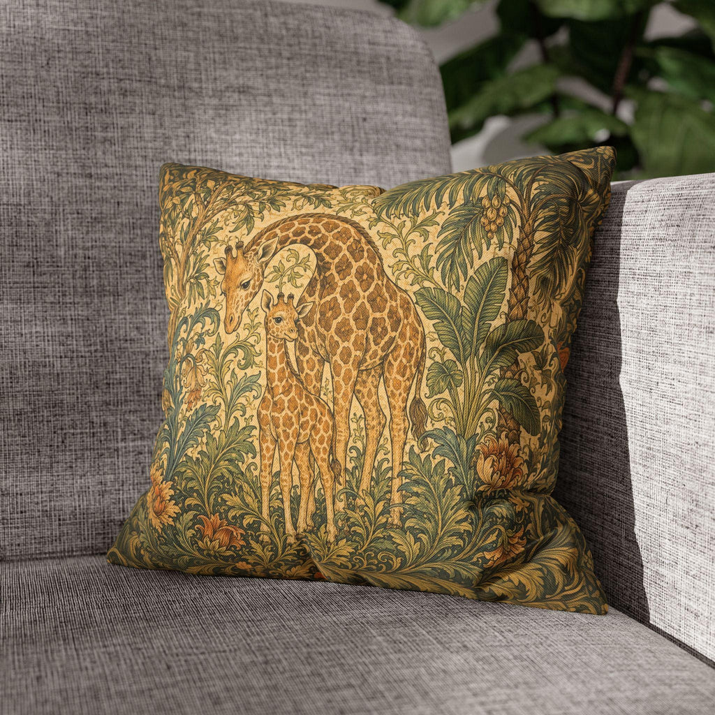 William Morris Style Throw Pillow Cover:  Giraffe Jungle Botanical Design