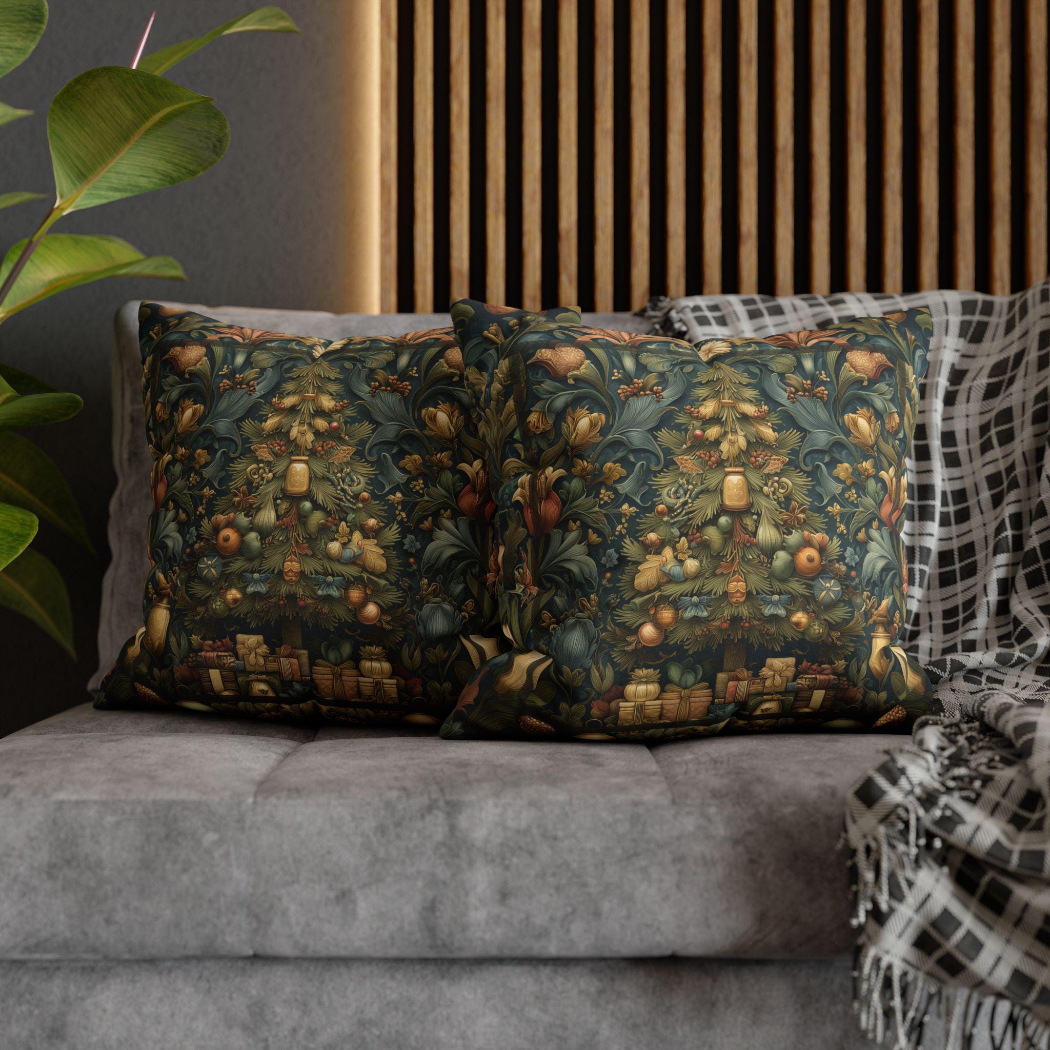 William Morris Inspired Christmas Tree Pillow Cover: Winter Gifts Vintage Style Motif