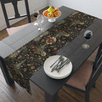 Intricate Christmas Table Runner: William Morris Holiday Botanical Pattern, Dark Red & Gold