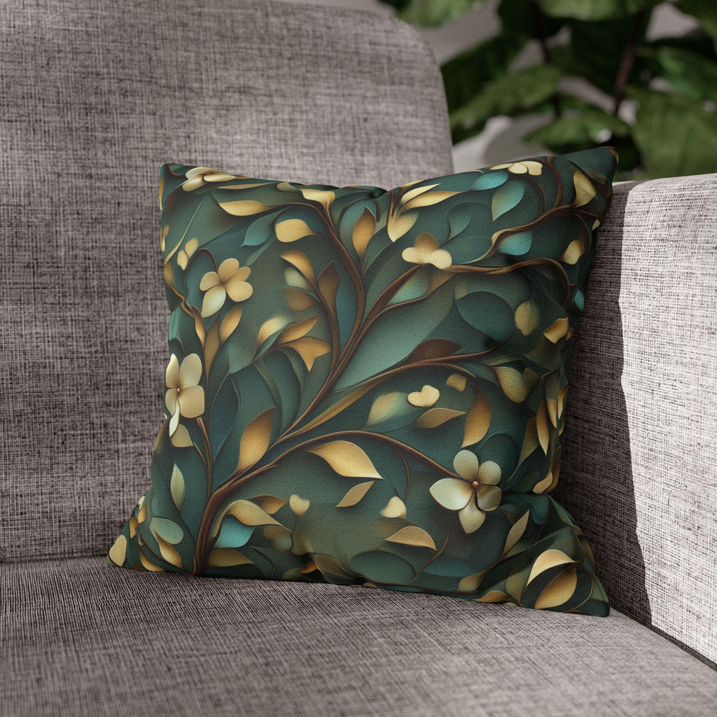 Luxurious William Morris Inspired Floral Pillowcase: Green & Gold Botanical Square Cushion Cover