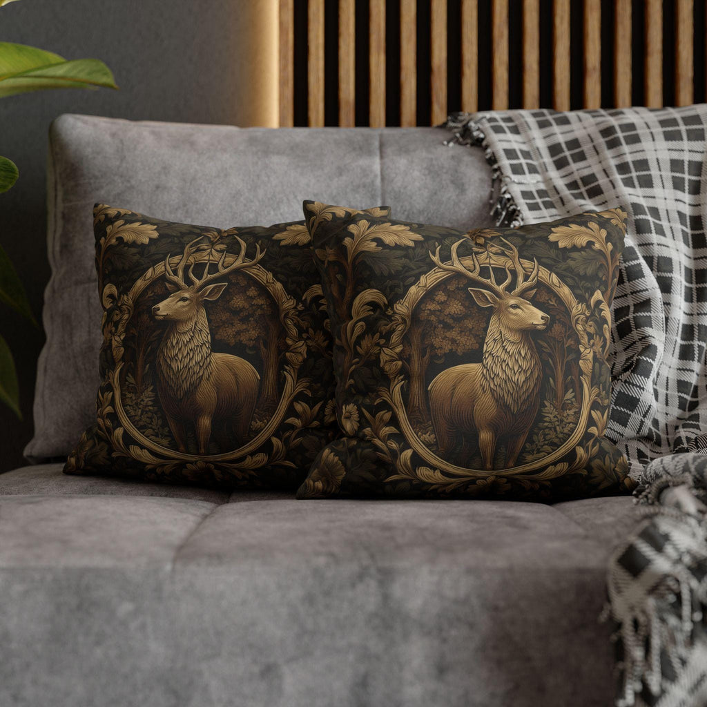 William Morris Inspired Noble Stag Pillow Cover: Botanical Woodland Design