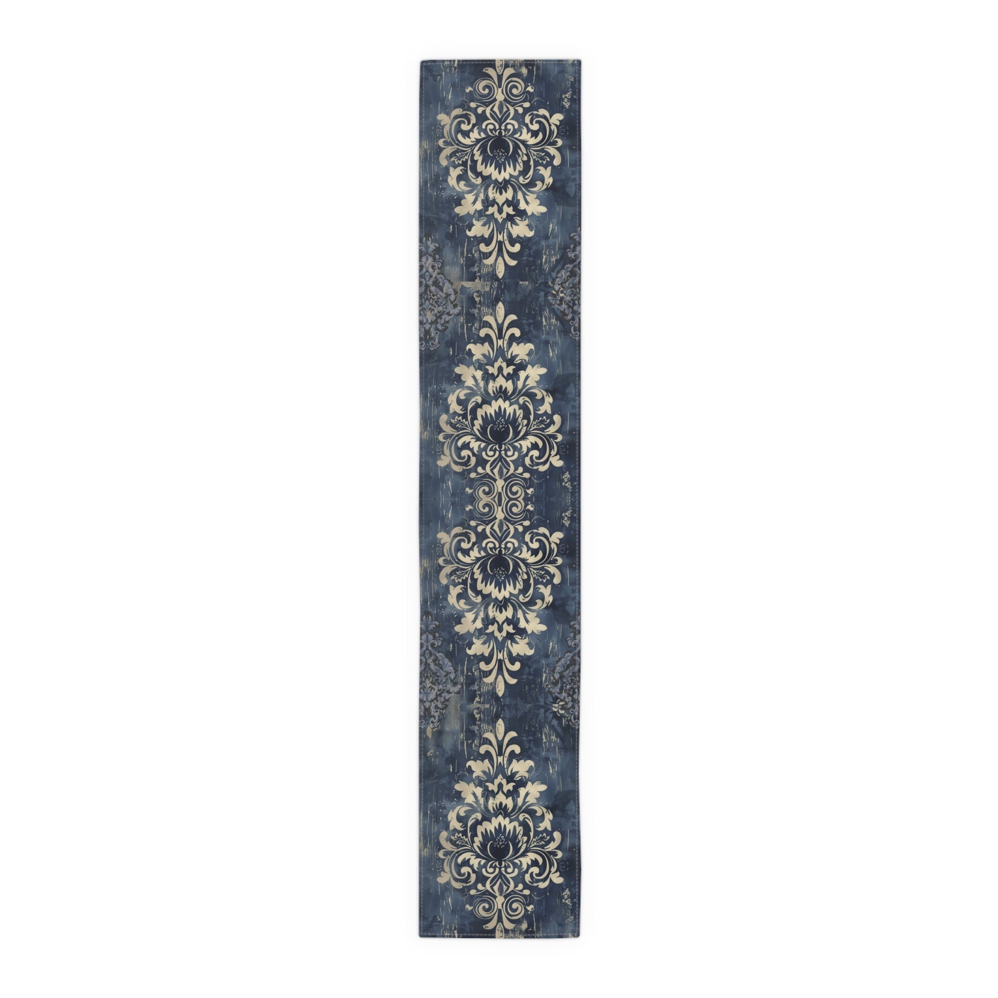 Navy Blue and Gold Damask Table Runner: Farmhouse Chic Decor