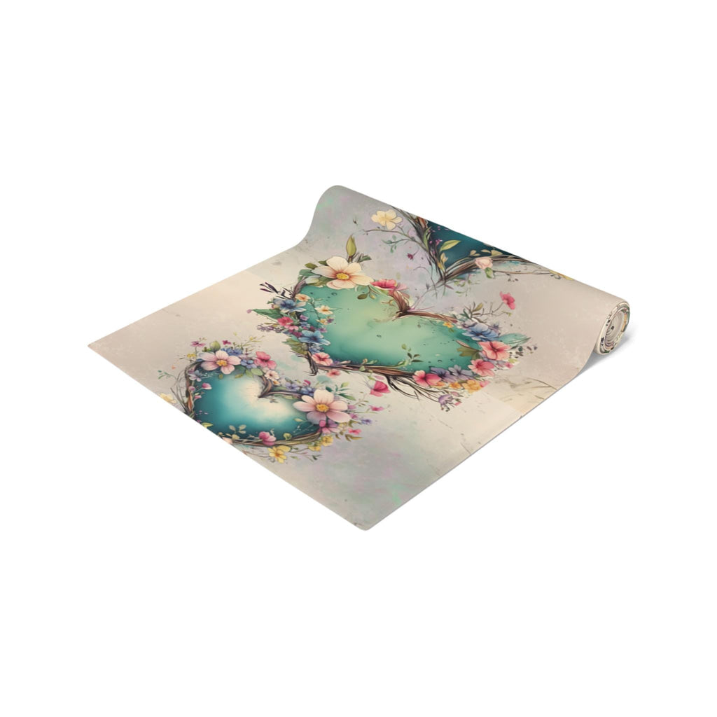 Romantic Floral Heart Table Runner: Elegant Wedding Decor & Dining Accessory for Special Occasions