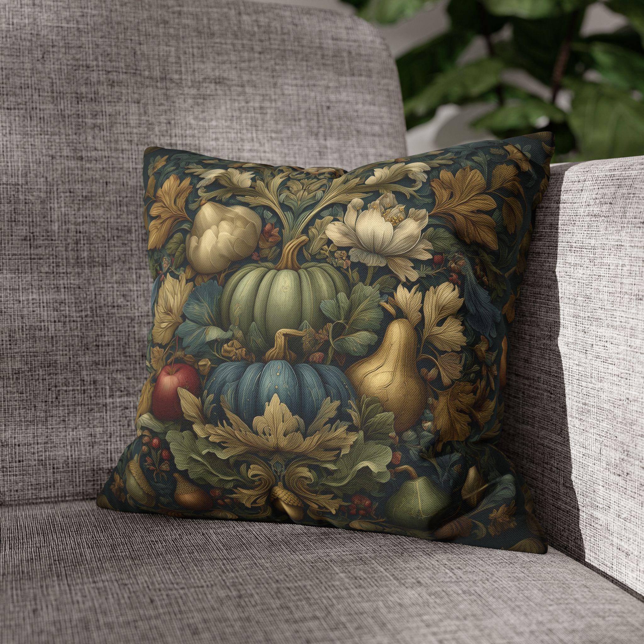 William Morris Inspired Tapestry Pillow Cover: Botanical Autumn Harvest for Cozy Fall Home Decor