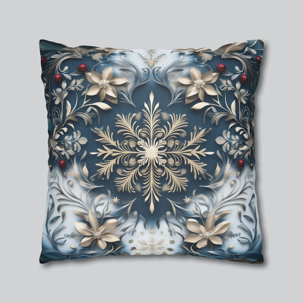 Opulent Golden Snowflake Pillowcase: Festive Winter Decor, Luxurious Square Cushion Cover for Elegant Homes