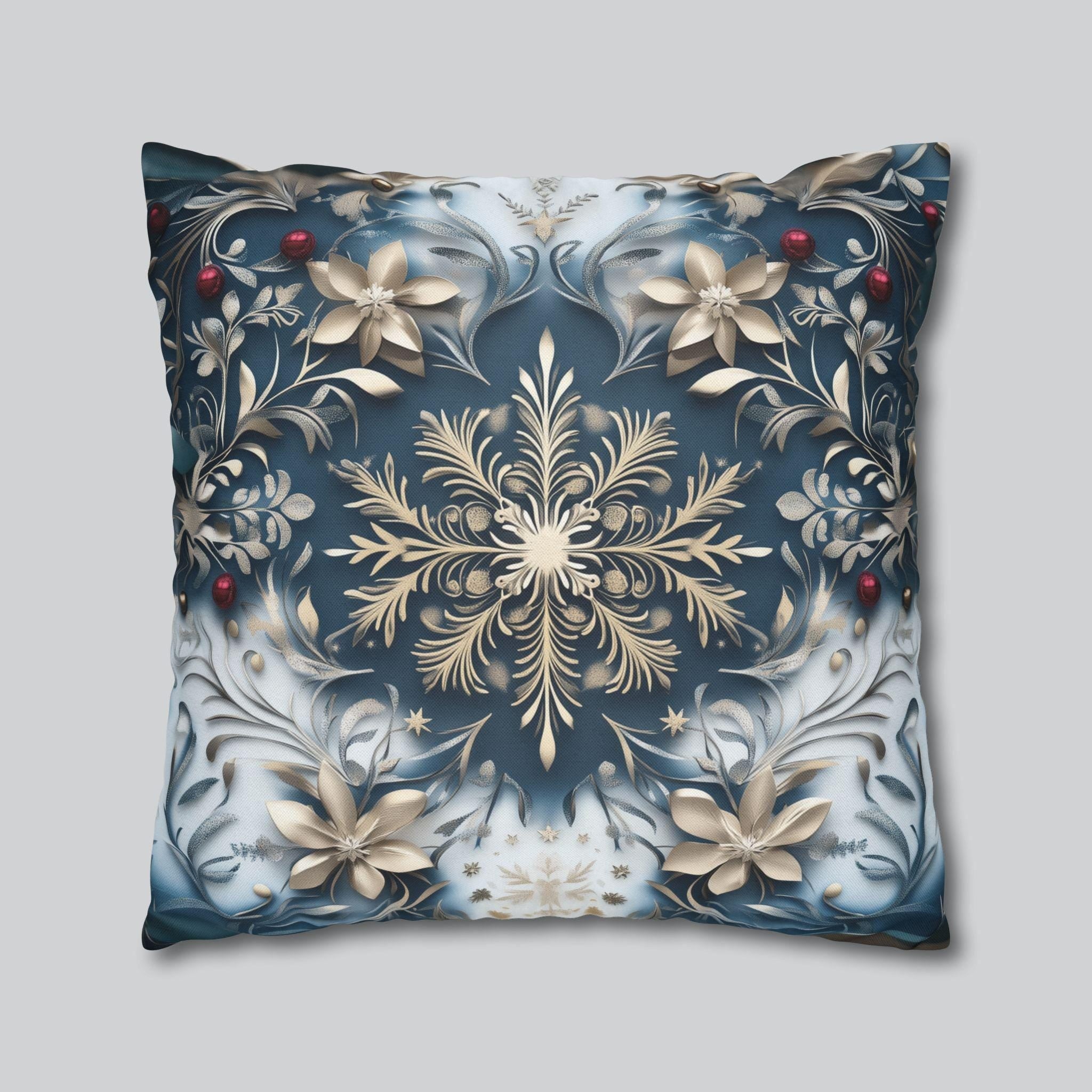 Opulent Golden Snowflake Pillowcase: Festive Winter Decor, Luxurious Square Cushion Cover for Elegant Homes