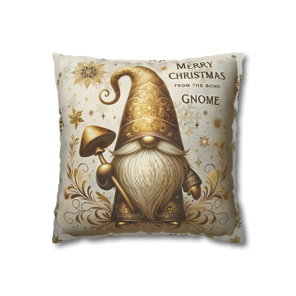 Boho Christmas Gnome Pillow Cover: Festive Gold Design on Cream Background for Holiday Decor