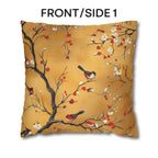 Chinoiserie Pillow Cover: Gold, Red Blossoms & Birds - Asian Decor