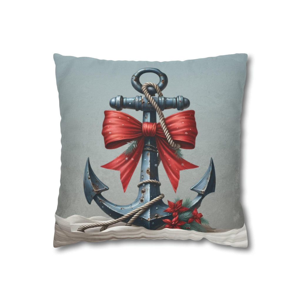 Rustic Ship's Anchor Christmas Pillow Cover: Nautical Holiday Decor
