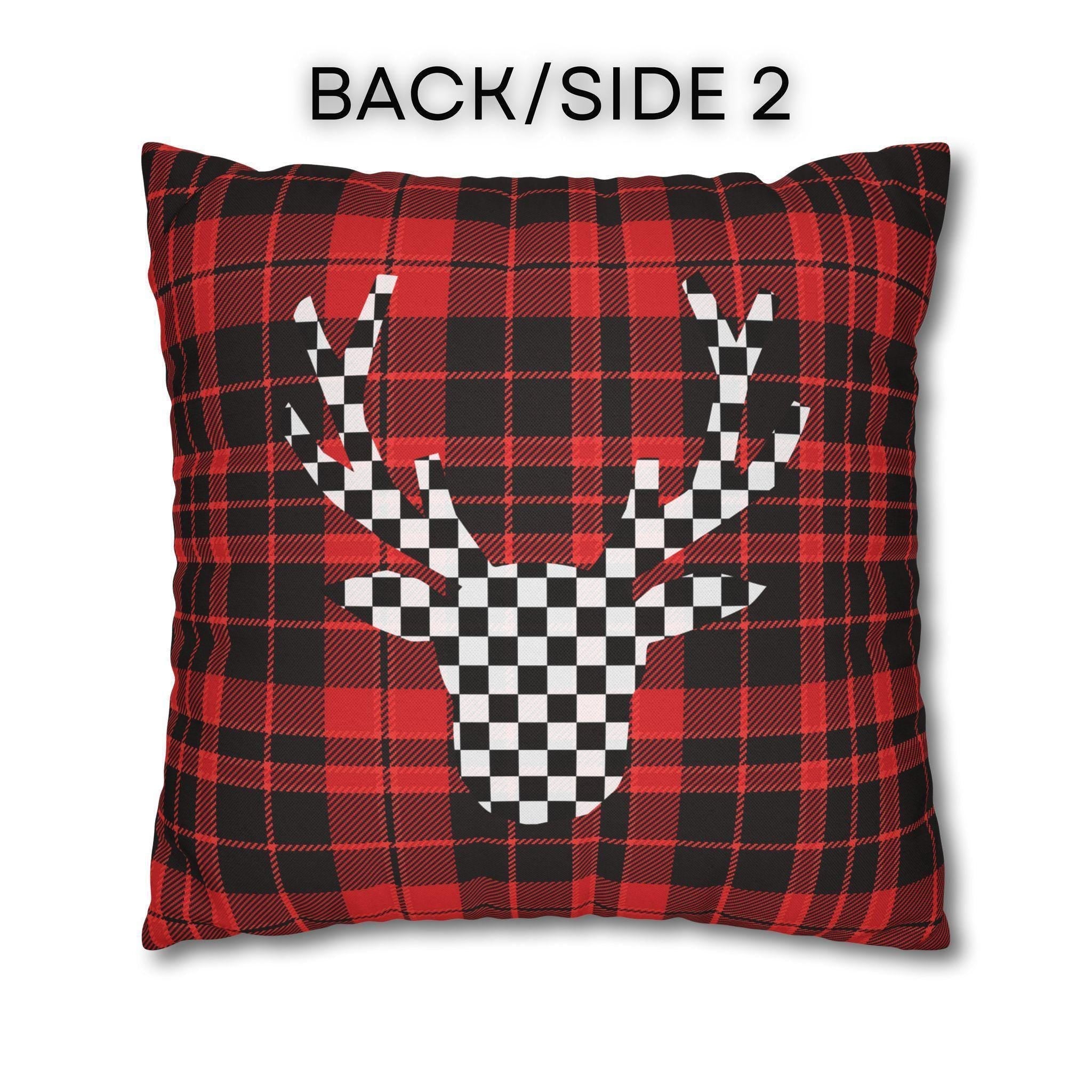 Plaid & Checker Stag Pillow Cover: Modern Rustic Christmas Accent
