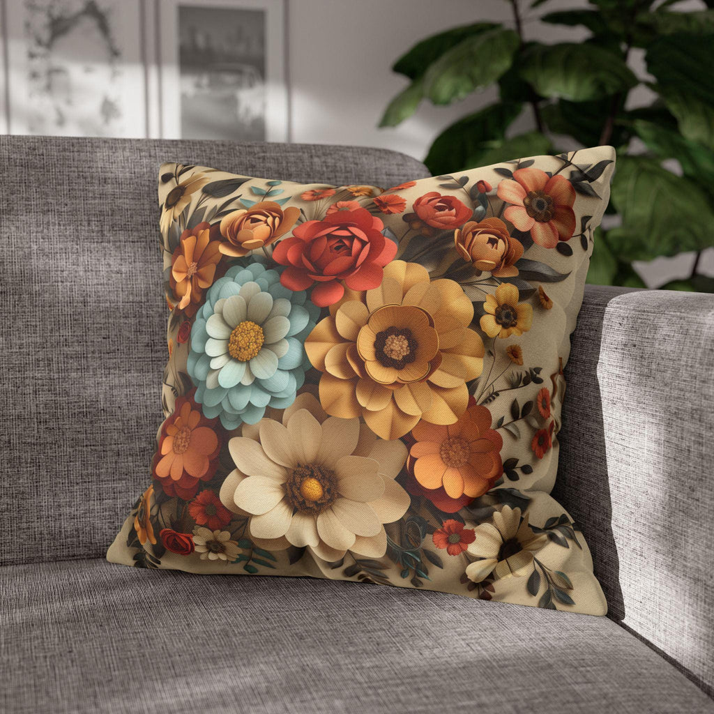 Autumn Floral Pillow Cover, Fall Flowers on Beige (14x14 to 20x20 inches)