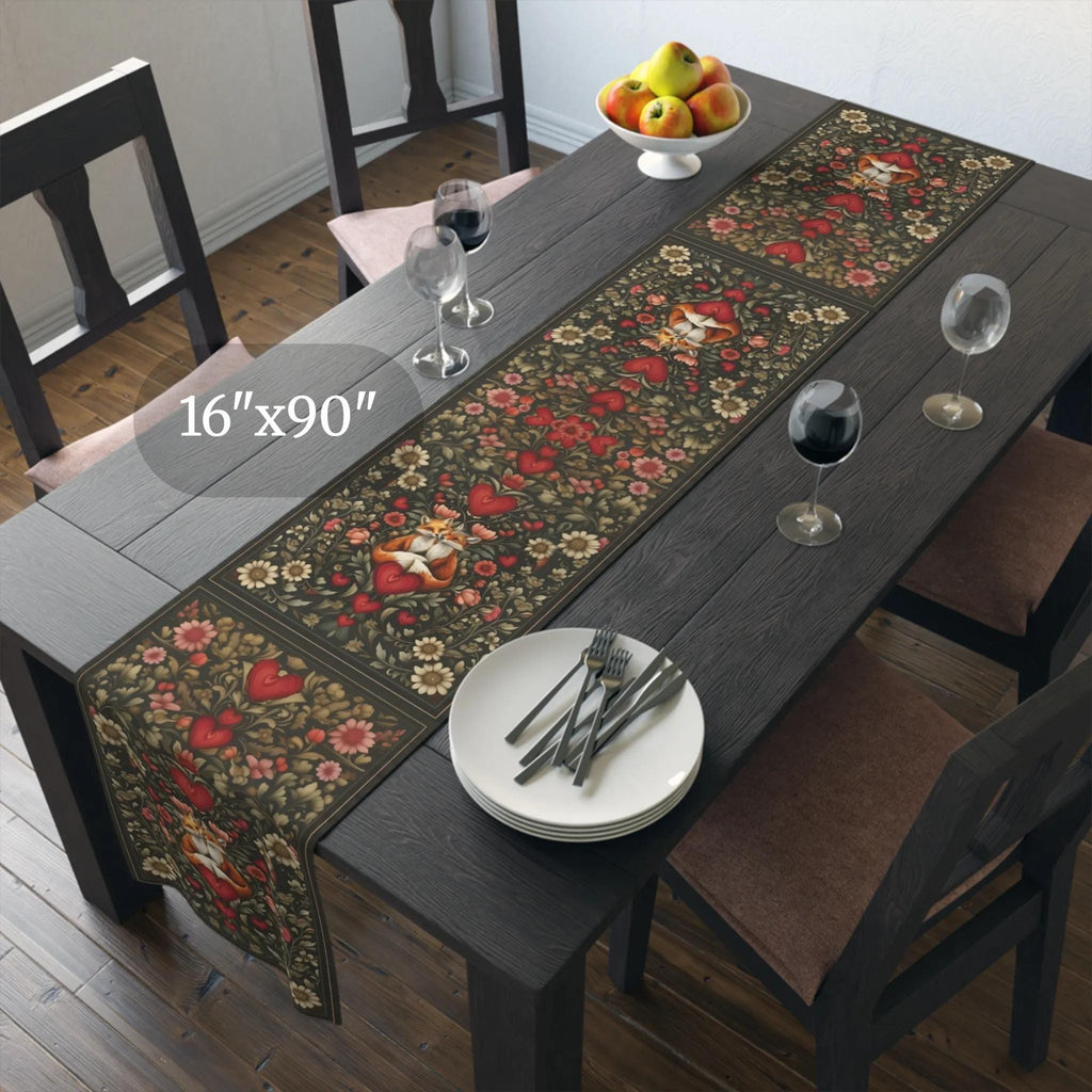 William Morris Inspired Table Runner: Fox Love Botanicals & Hearts Design