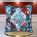 Winter Snowflake Pillow Cover, Geometric Holiday Throw Cushion, Red White Blue