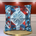 Winter Snowflake Pillow Cover, Geometric Holiday Throw Cushion, Red White Blue