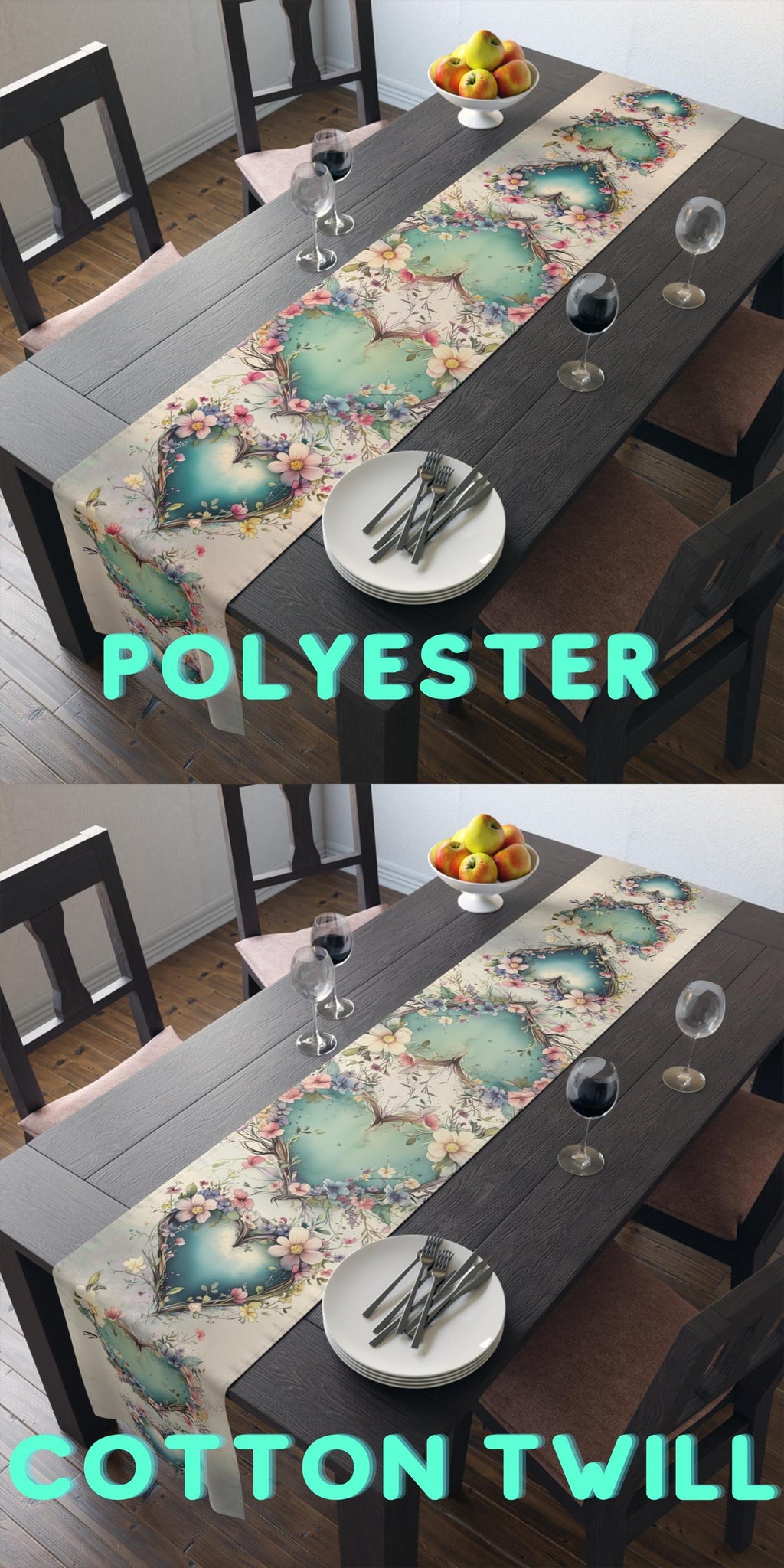 Romantic Floral Heart Table Runner: Elegant Wedding Decor & Dining Accessory for Special Occasions