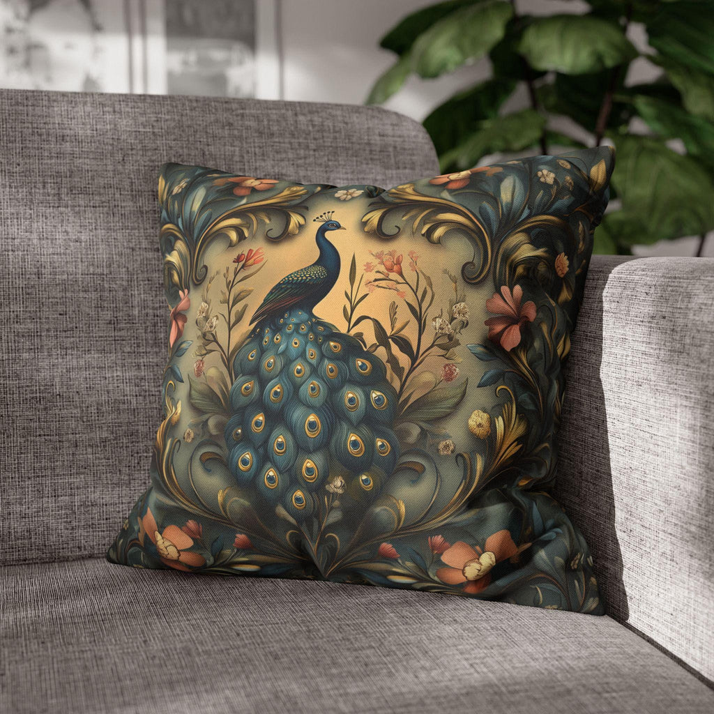 Peacock Pillow Cover: William Morris Floral Tapestry Design