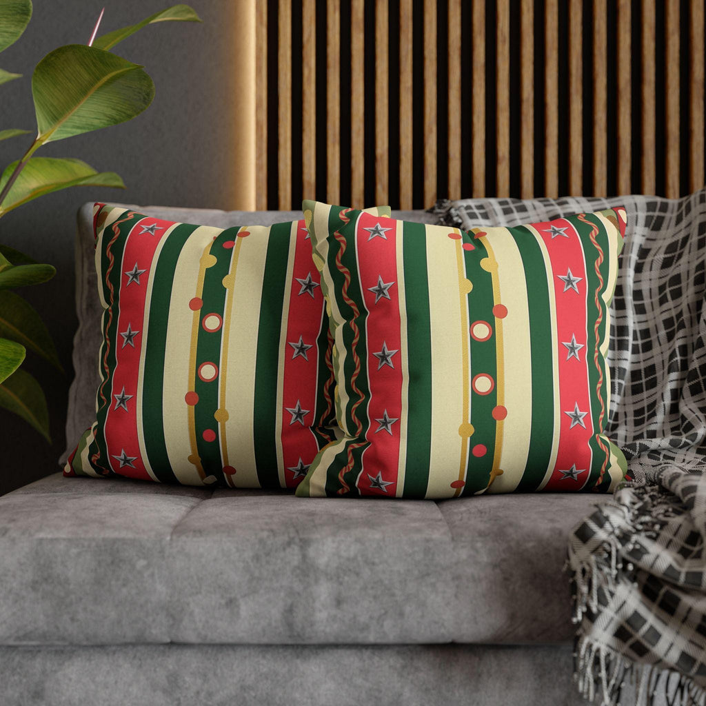 Kitschmas Retro Christmas Pillow Cover: Vintage Style Holiday Stripe & Star Pattern
