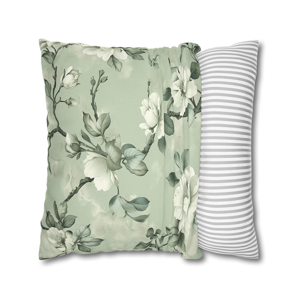 White Magnolia Pillow Cover: Soft Mint Green Floral Cushion