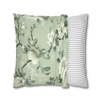 White Magnolia Pillow Cover: Soft Mint Green Floral Cushion