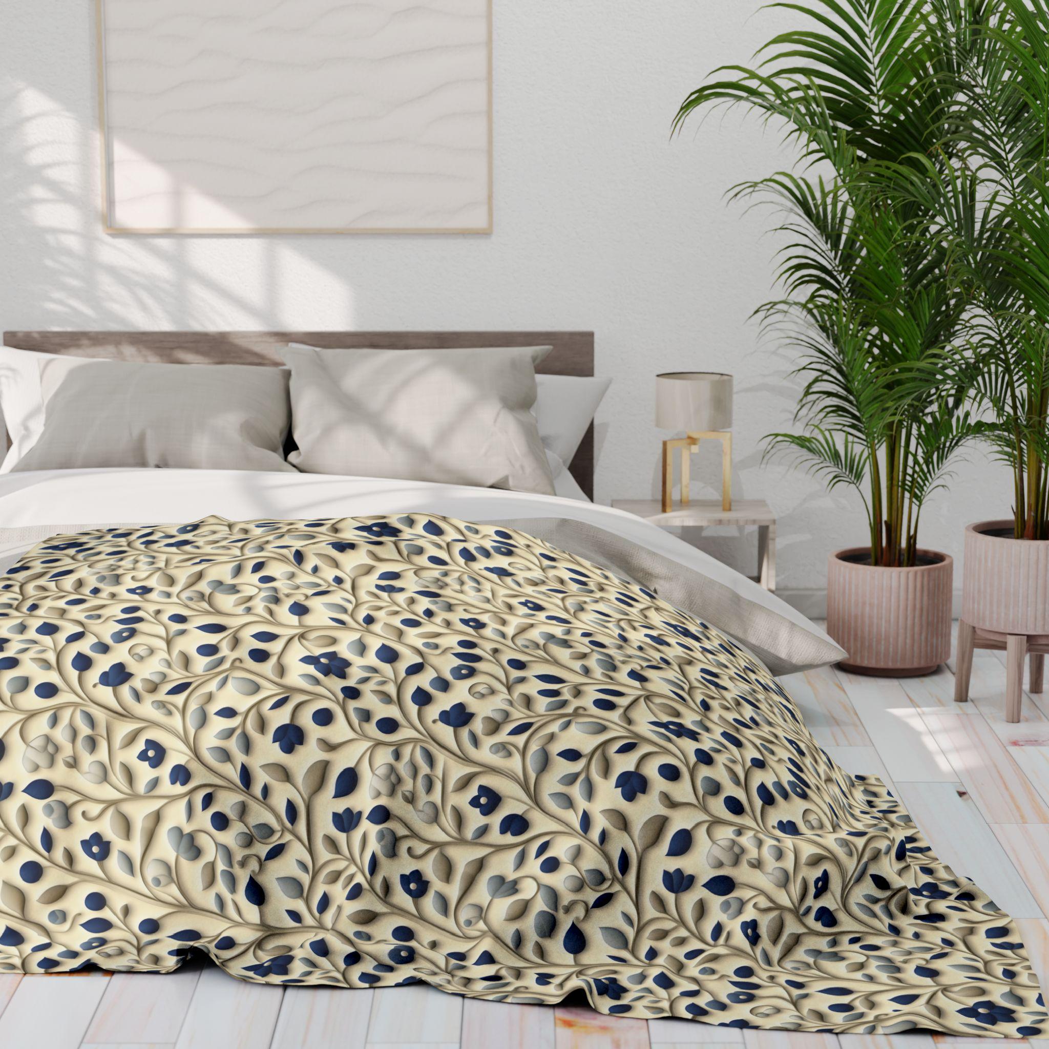 William Morris Fleece Throw: Navy Botanical Arts and Crafts Blanket