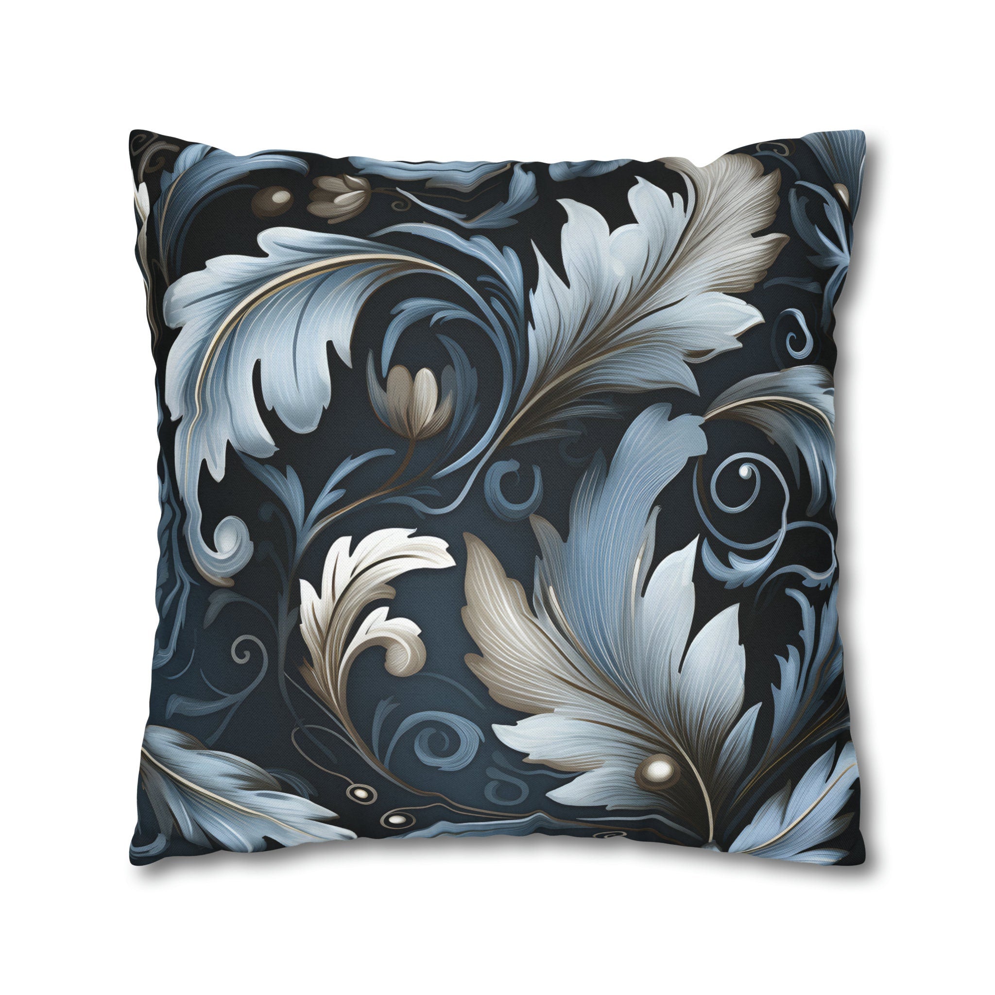 Blue Autumn Leaves Pillow Cover, Floral Pillowcase