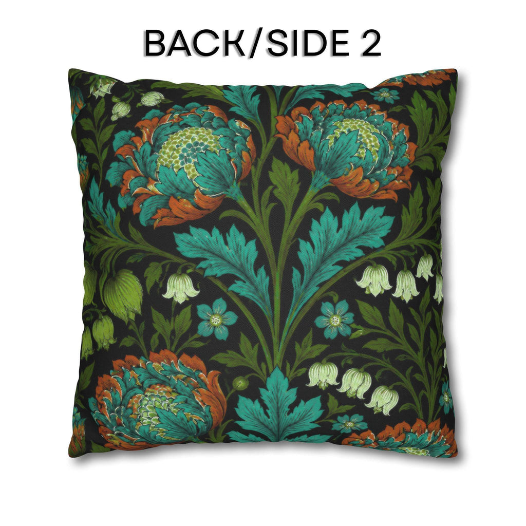 William Morris Style Throw Pillow Cover: Moody Teal Blue, Burnt Orange, & Deep Olive