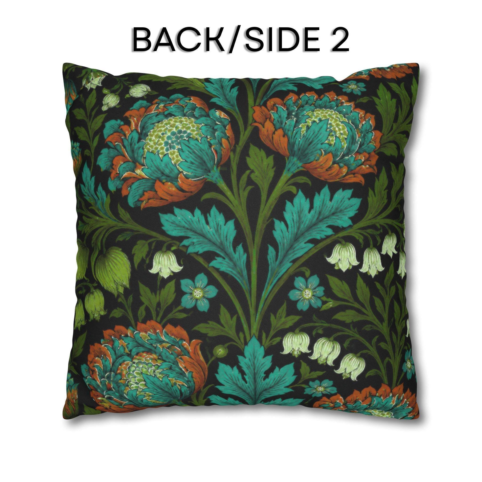 William Morris Style Throw Pillow Cover: Moody Teal Blue, Burnt Orange, & Deep Olive