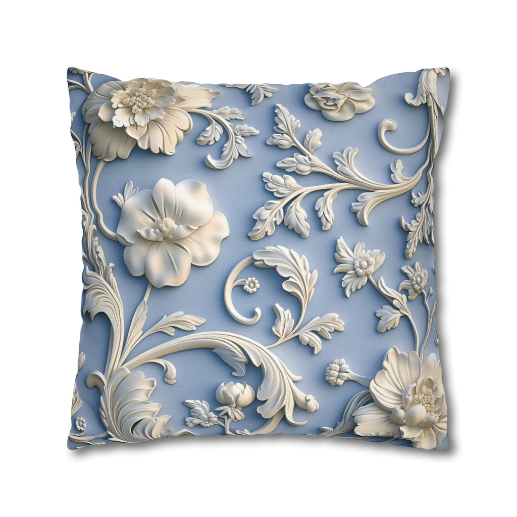 Elegant Chinoiserie Floral Pillow Cover: Soft White & Grey on Powder Blue, Timeless Asian-Inspired Decor