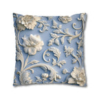 Elegant Chinoiserie Floral Pillow Cover: Soft White & Grey on Powder Blue, Timeless Asian-Inspired Decor