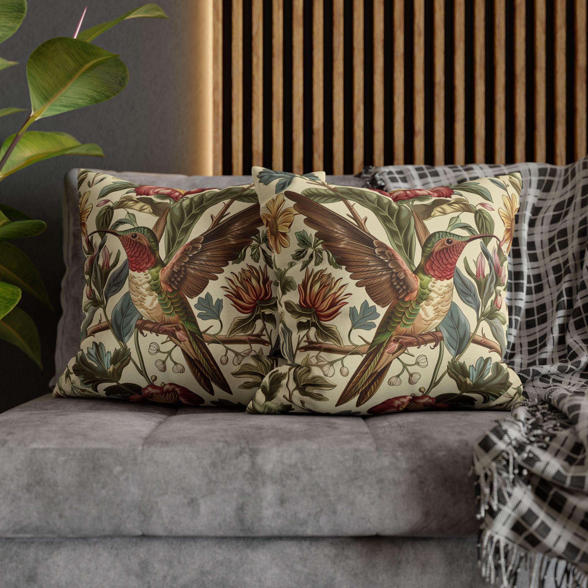 Vintage  Style William Morris Hummingbird Botanical Pillow Cover: Traditional Floral Bird Cushion Home Accent